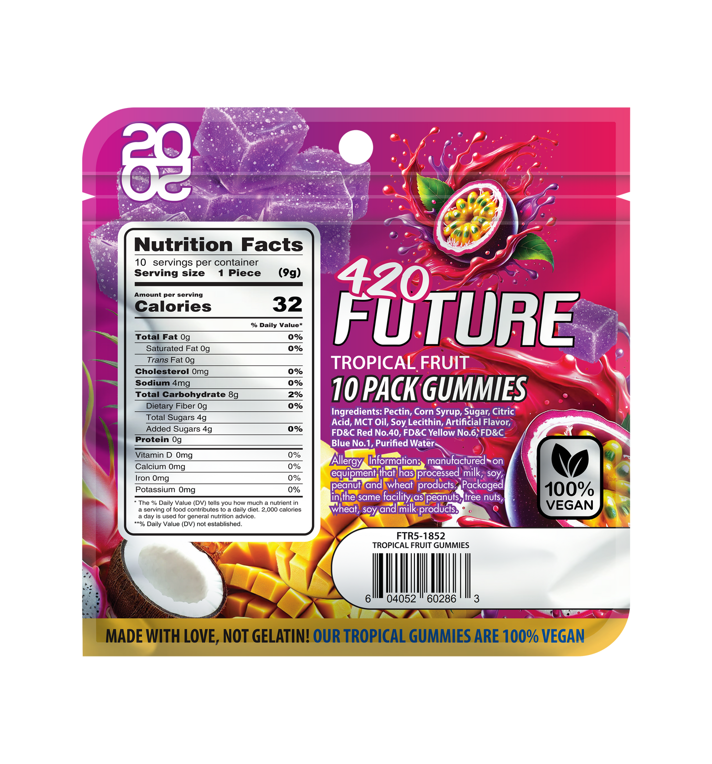 Tropical Fruit 10-Pack Gummies (Vegan)
