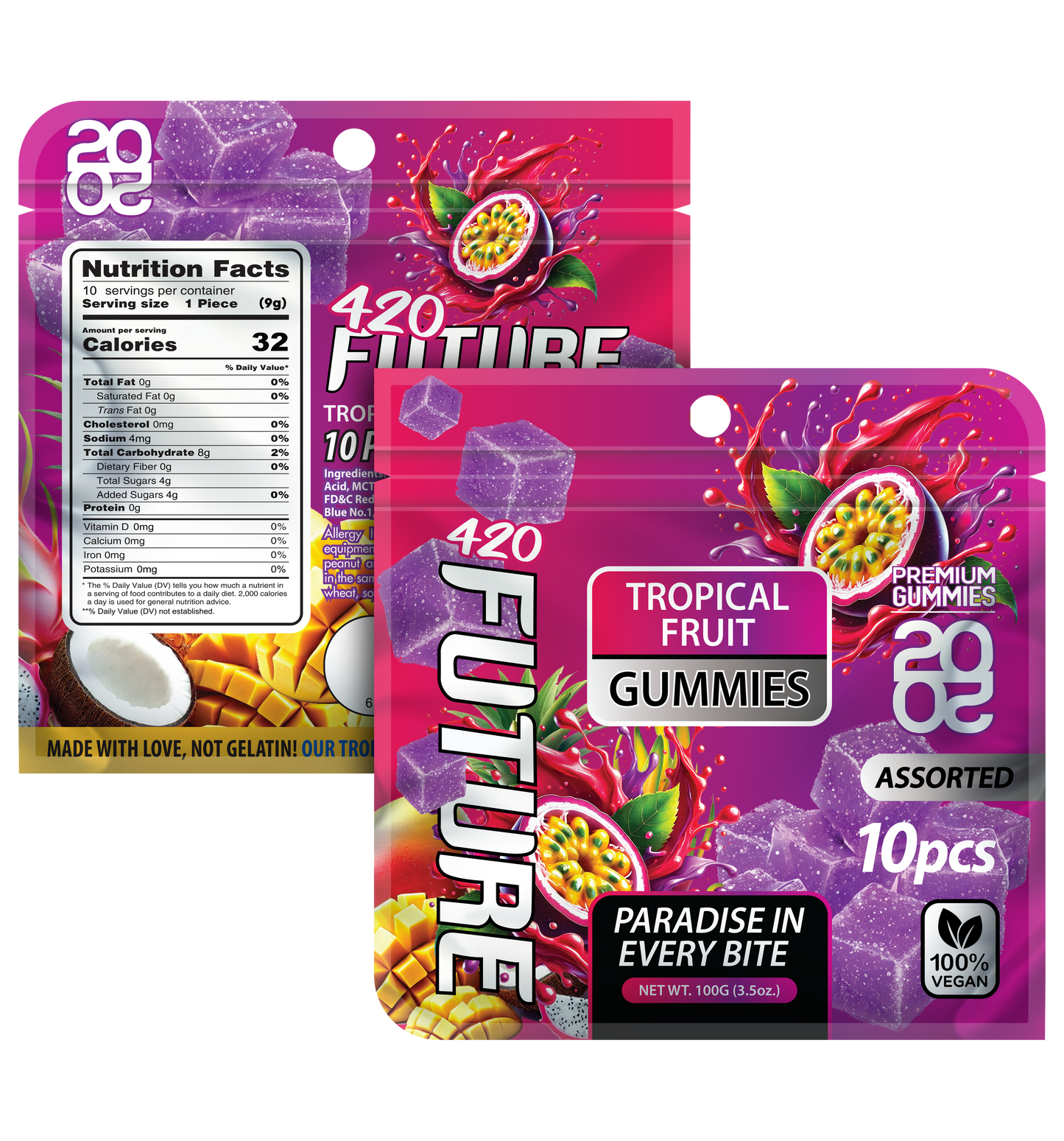 Tropical Fruit 10-Pack Gummies (Vegan)