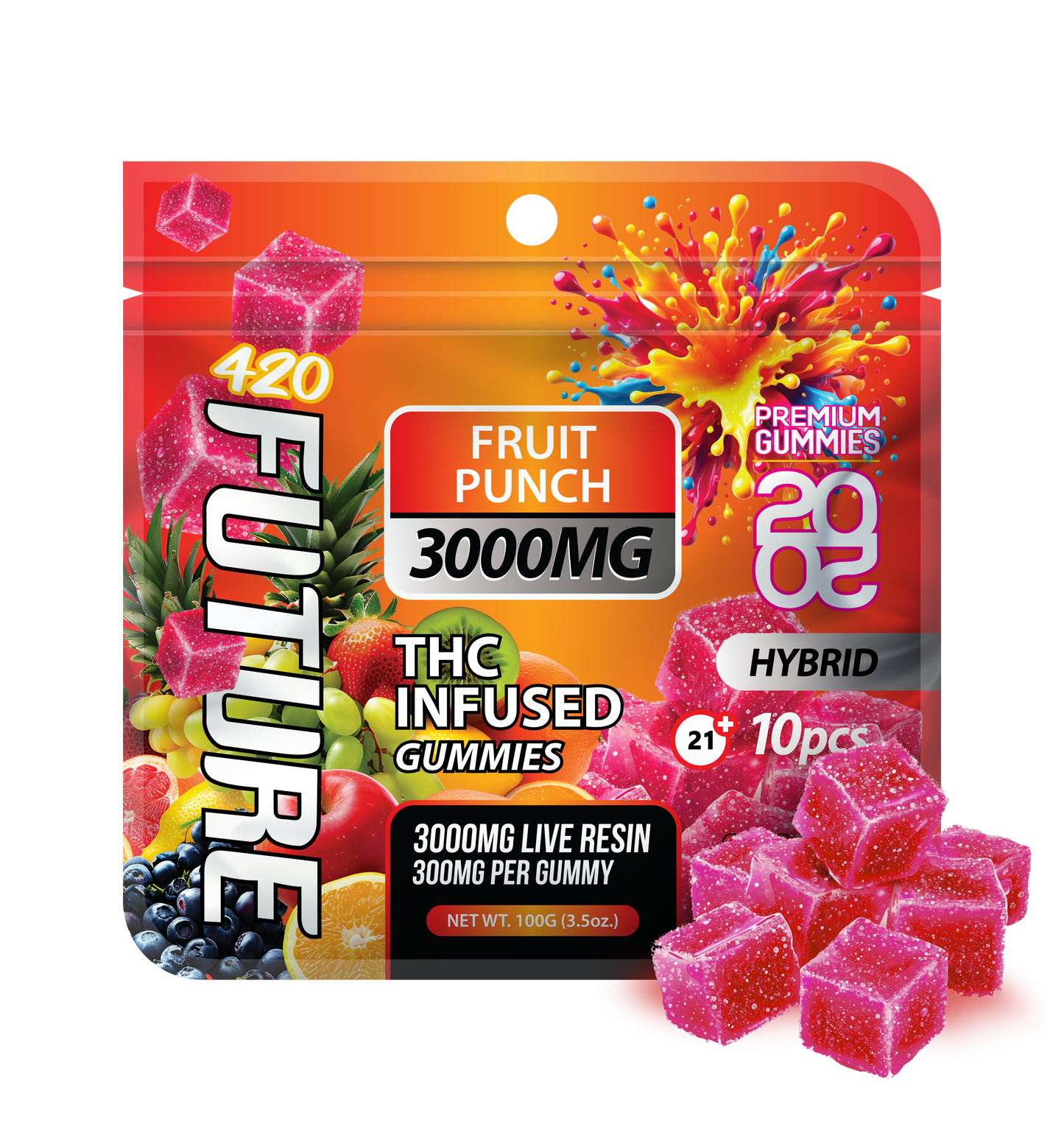 Fruit Punch (Sativa) Infused THCA Gummies - 10 Pieces