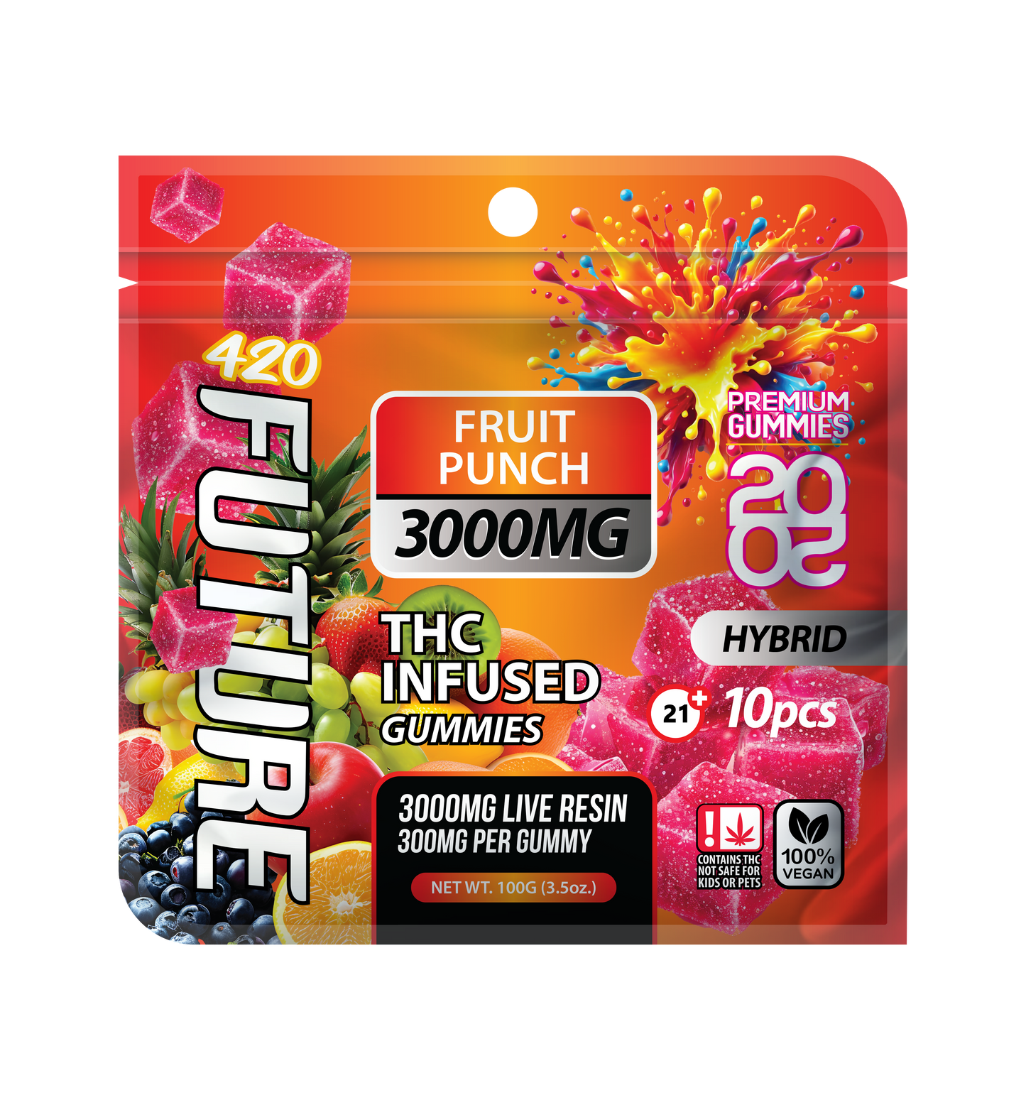 Fruit Punch (Sativa) Infused THCA Gummies - 10 Pieces