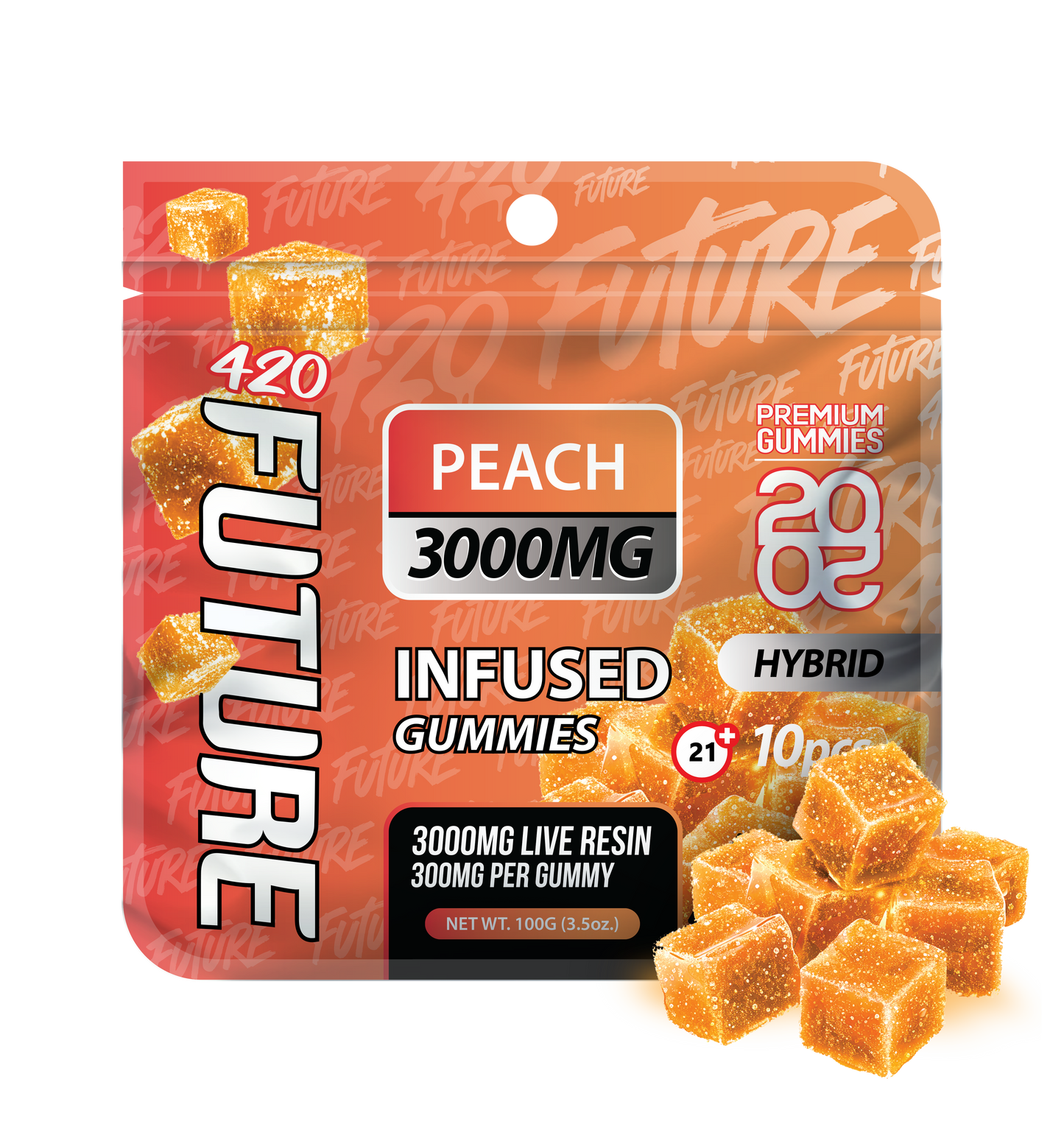 Peach (Hybrid) Infused THCA Gummies - 10 Pieces