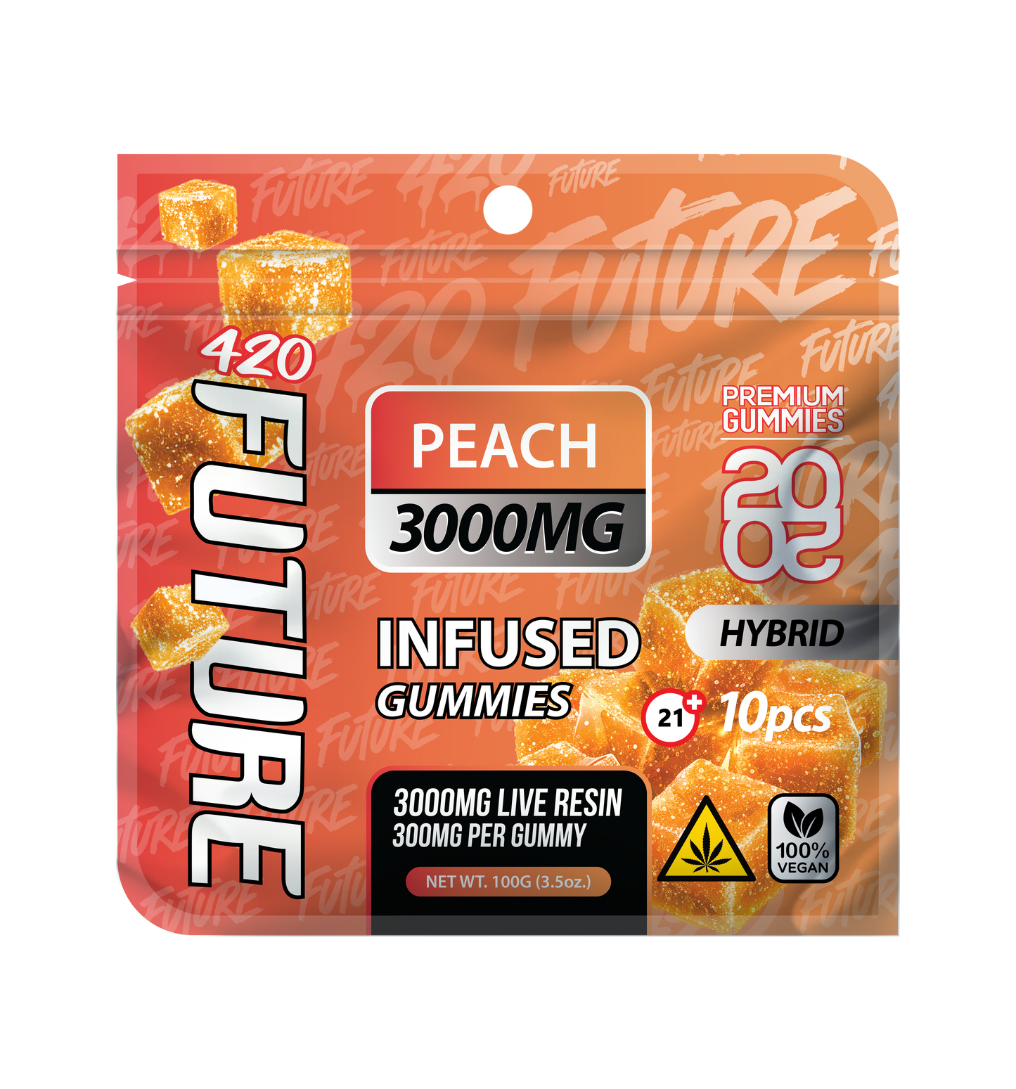 Peach (Hybrid) Infused THCA Gummies - 10 Pieces