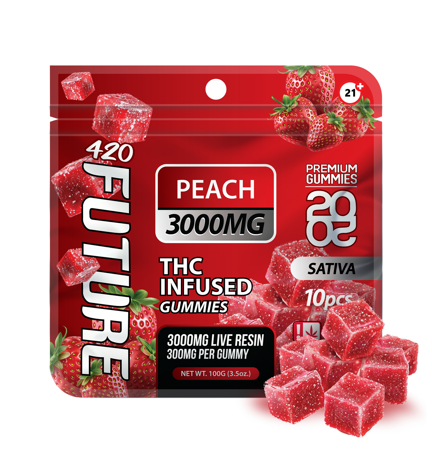 Strawberry (Sativa) Infused THCA Gummies - 10 Pieces